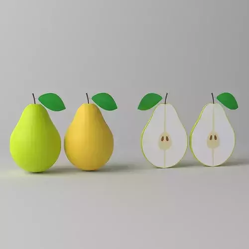 Cartoon Pear Fruit and Slice Low-poly 3D model 7