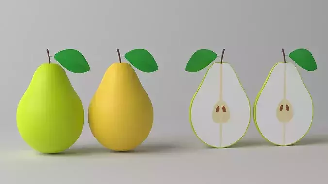 Cartoon Pear Fruit and Slice Low-poly 3D model 2