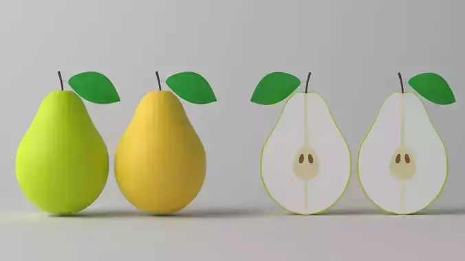 Cartoon Pear Fruit and Slice