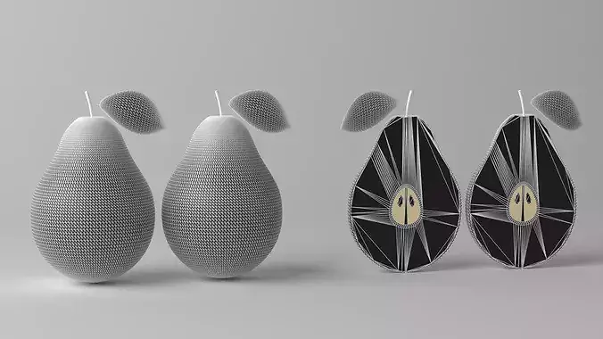 Cartoon Pear Fruit and Slice Low-poly 3D model 5