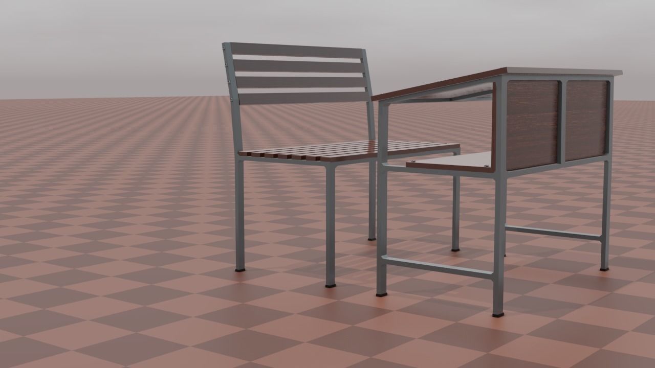 bench3 school chair Low-poly 3D model_3