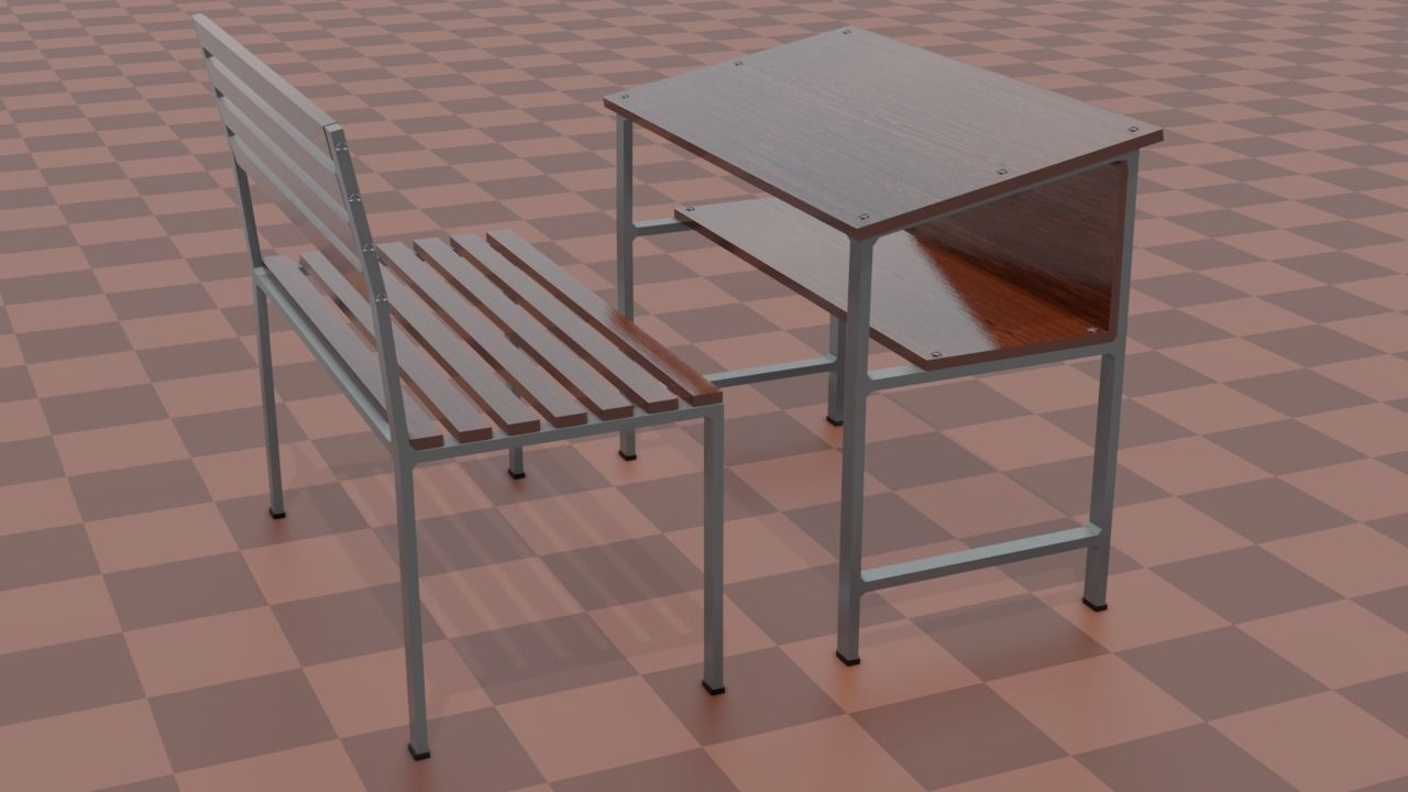 bench3 school chair Low-poly 3D model_9