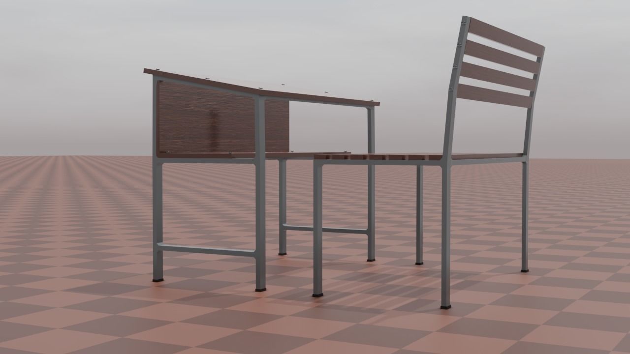 bench3 school chair Low-poly 3D model_2