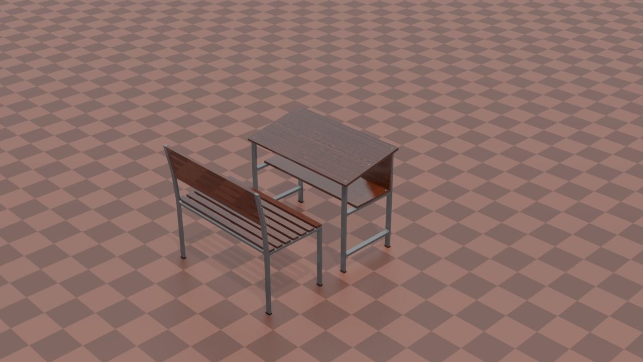 bench3 school chair Low-poly 3D model_7