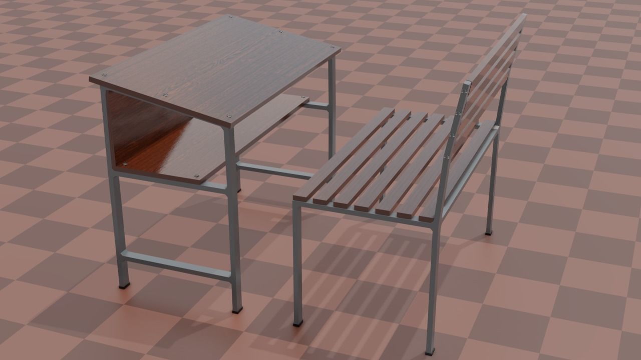 bench3 school chair Low-poly 3D model_8