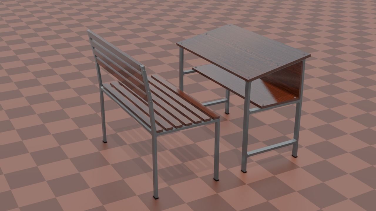 bench3 school chair Low-poly 3D model_5