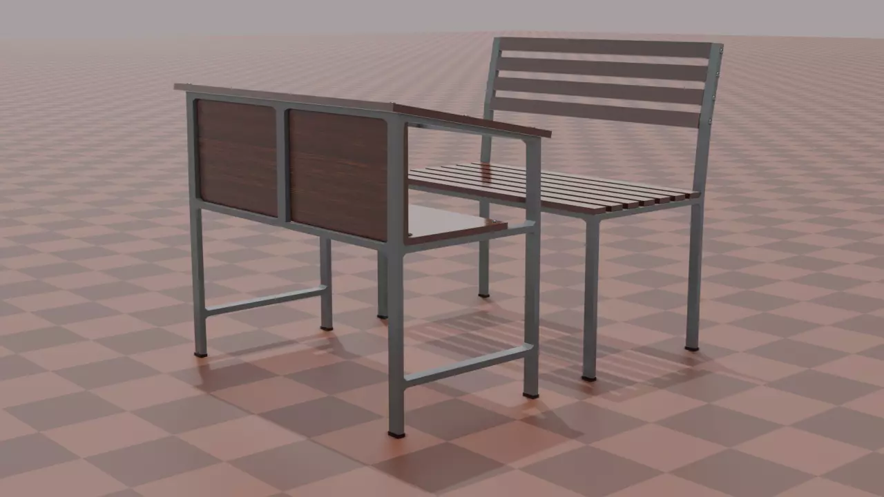 bench3 school chair Low-poly 3D model_0