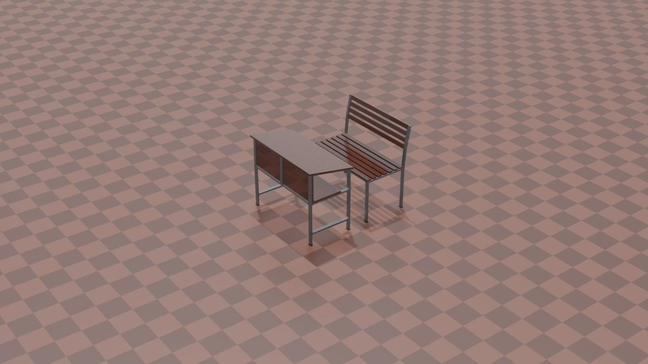 bench3 school chair Low-poly 3D model_4