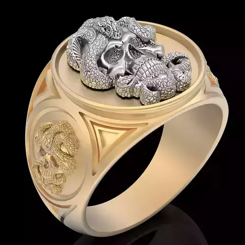 Skull snake ring silver gold sterling printable jewelry 3D model