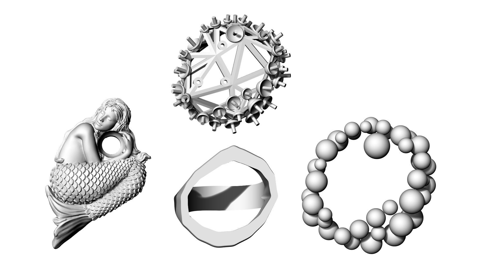 Mermaid ring with pearls 3D print model_9