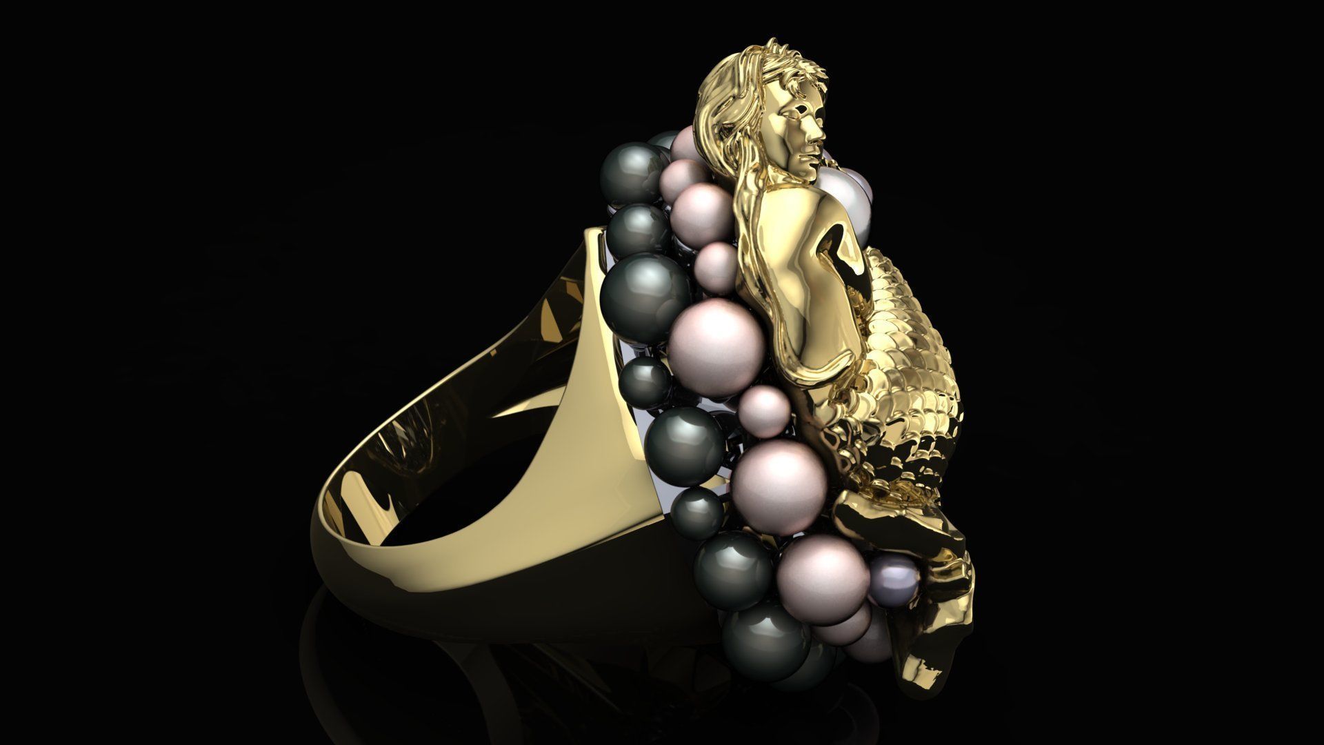 Mermaid ring with pearls 3D print model_2