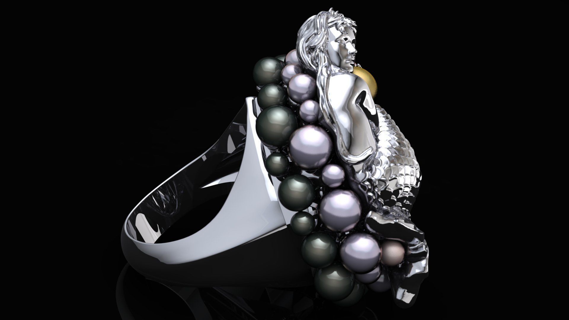 Mermaid ring with pearls 3D print model_6