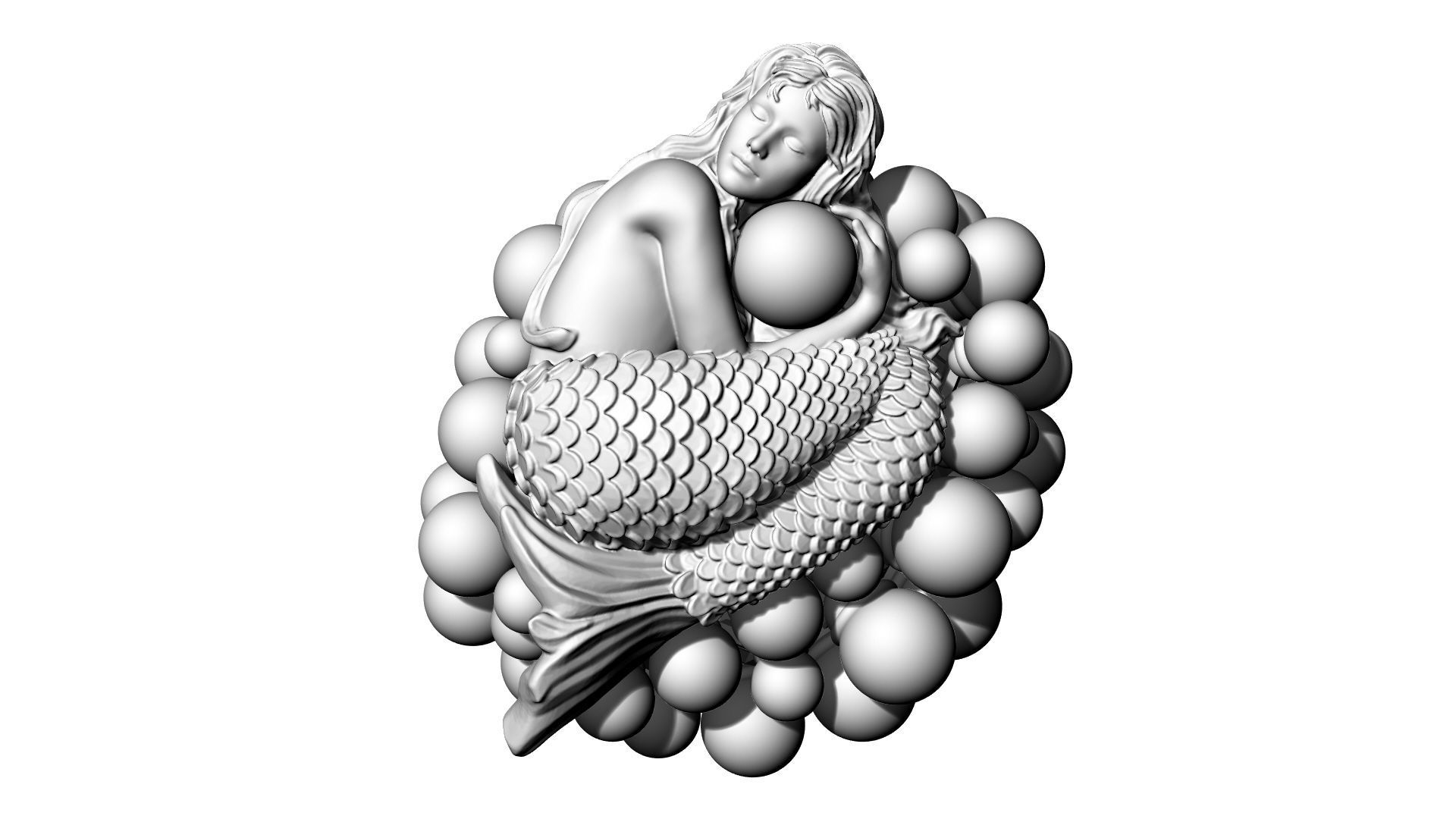 Mermaid ring with pearls 3D print model_8