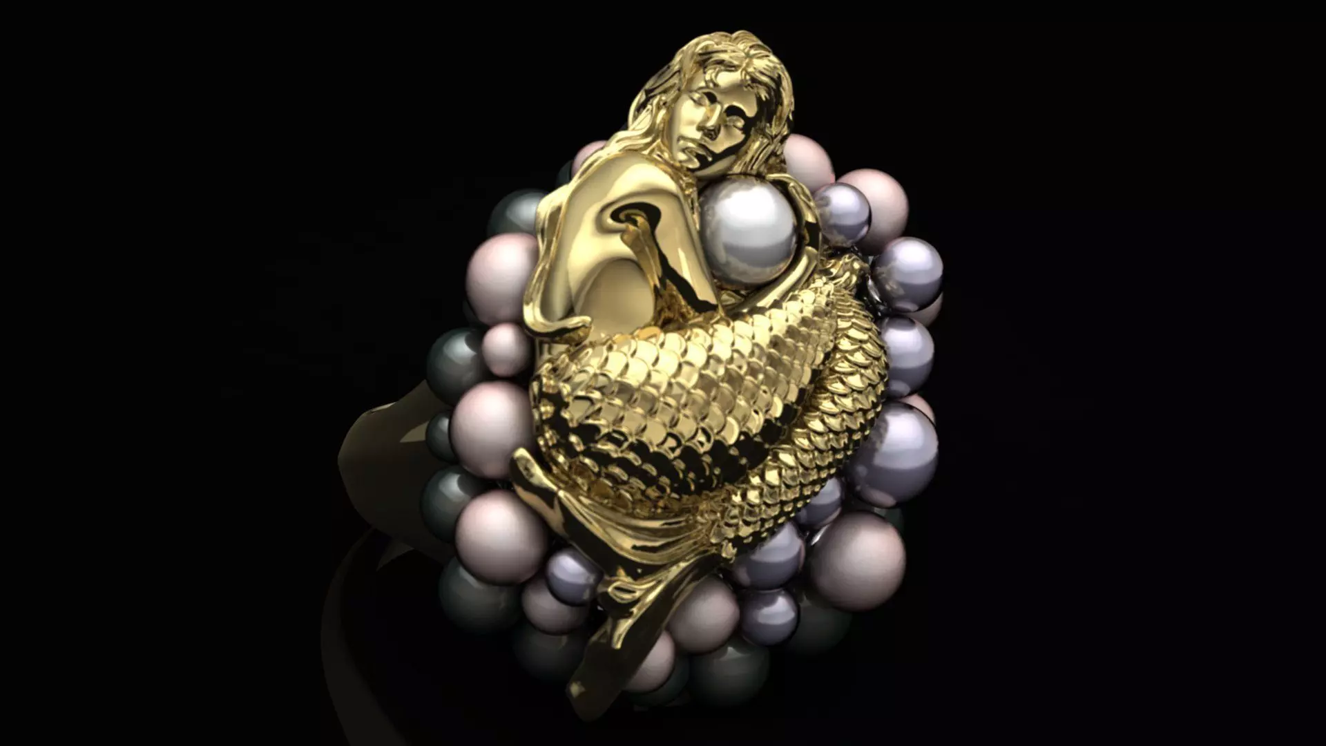 Mermaid ring with pearls 3D print model_0