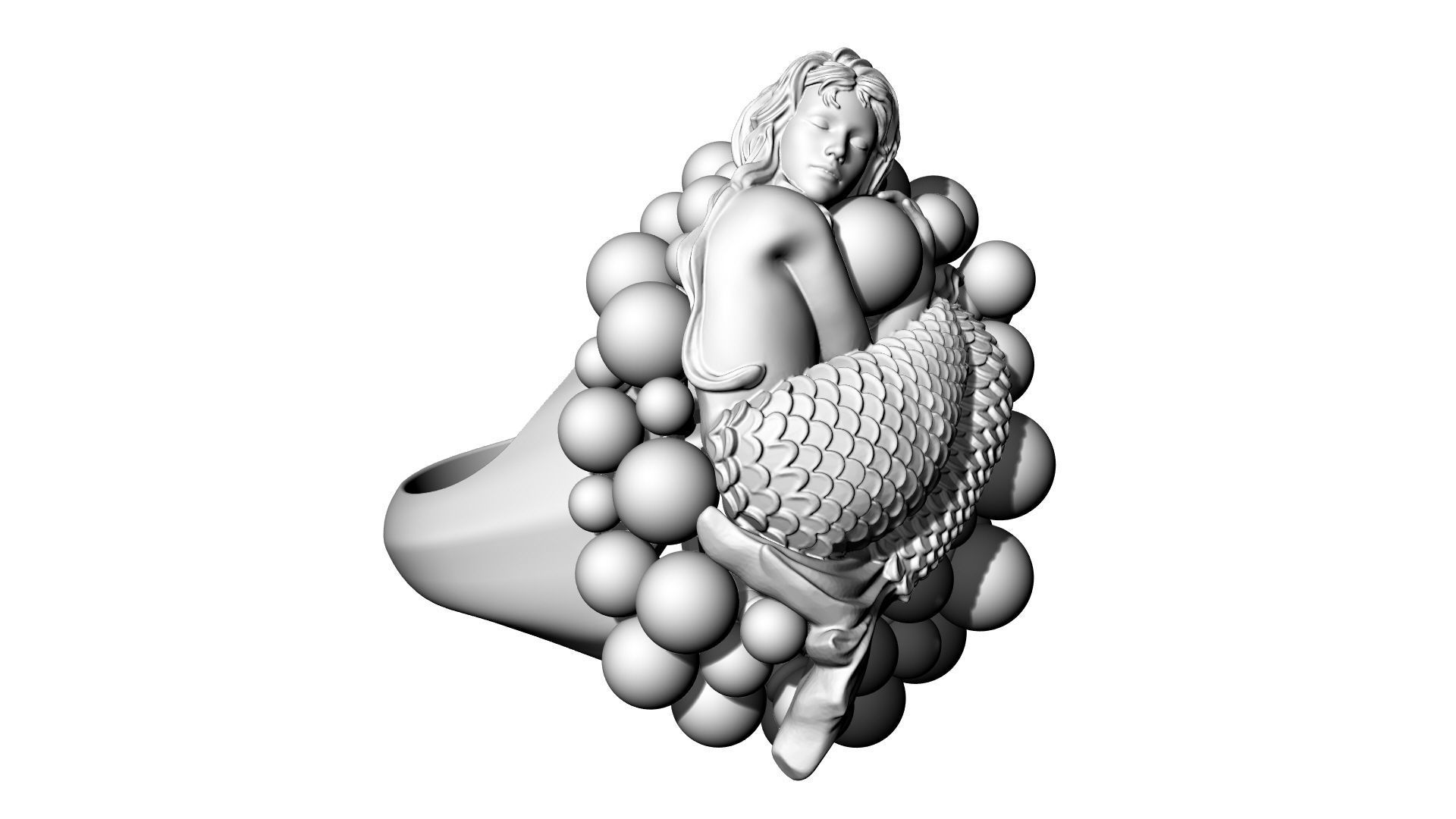 Mermaid ring with pearls 3D print model_7