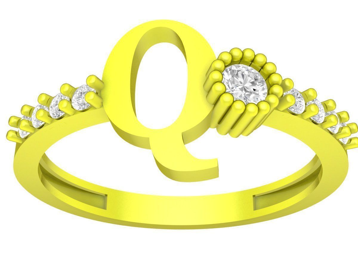 Q letter diamond women ring 4377 3D print model_1