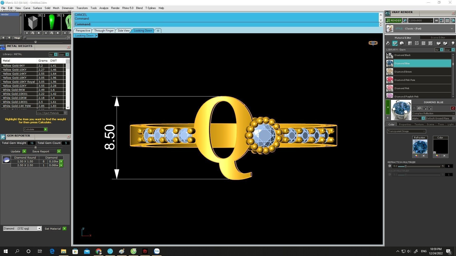 Q letter diamond women ring 4377 3D print model_4