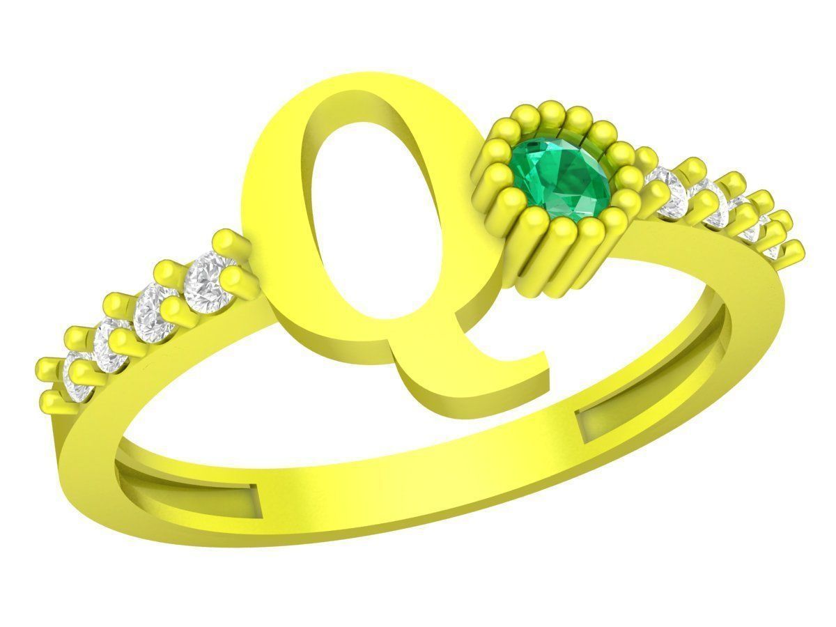 Q letter diamond women ring 4377 3D print model_2