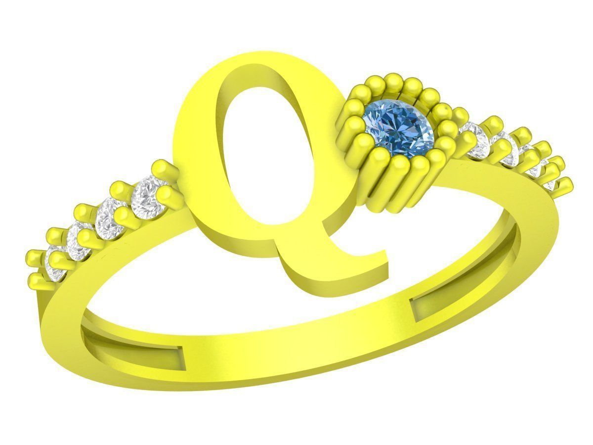 Q letter diamond women ring 4377 3D print model_7