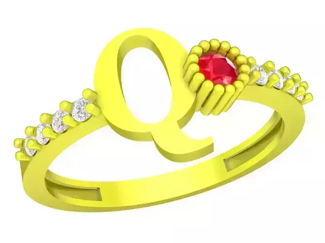 Q letter diamond women ring 4377 3D print model