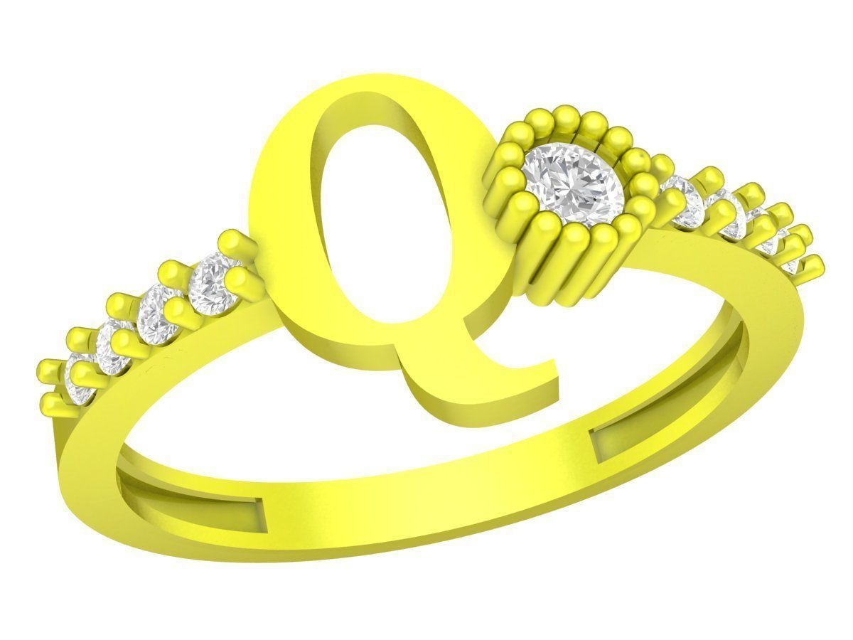 Q letter diamond women ring 4377 3D print model_5