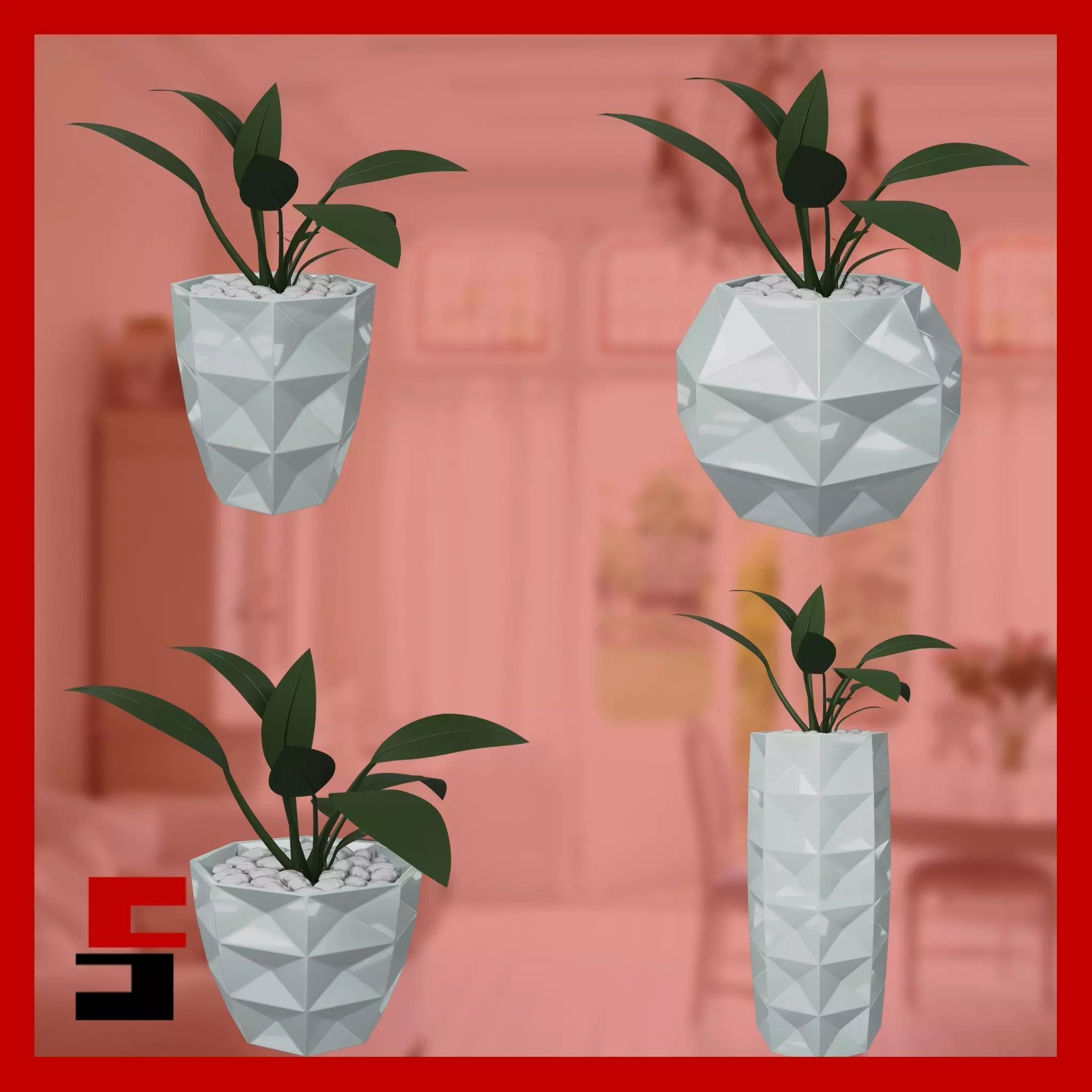 Abstract Planters Rectangles Flowerpot Pot 3D print model_0