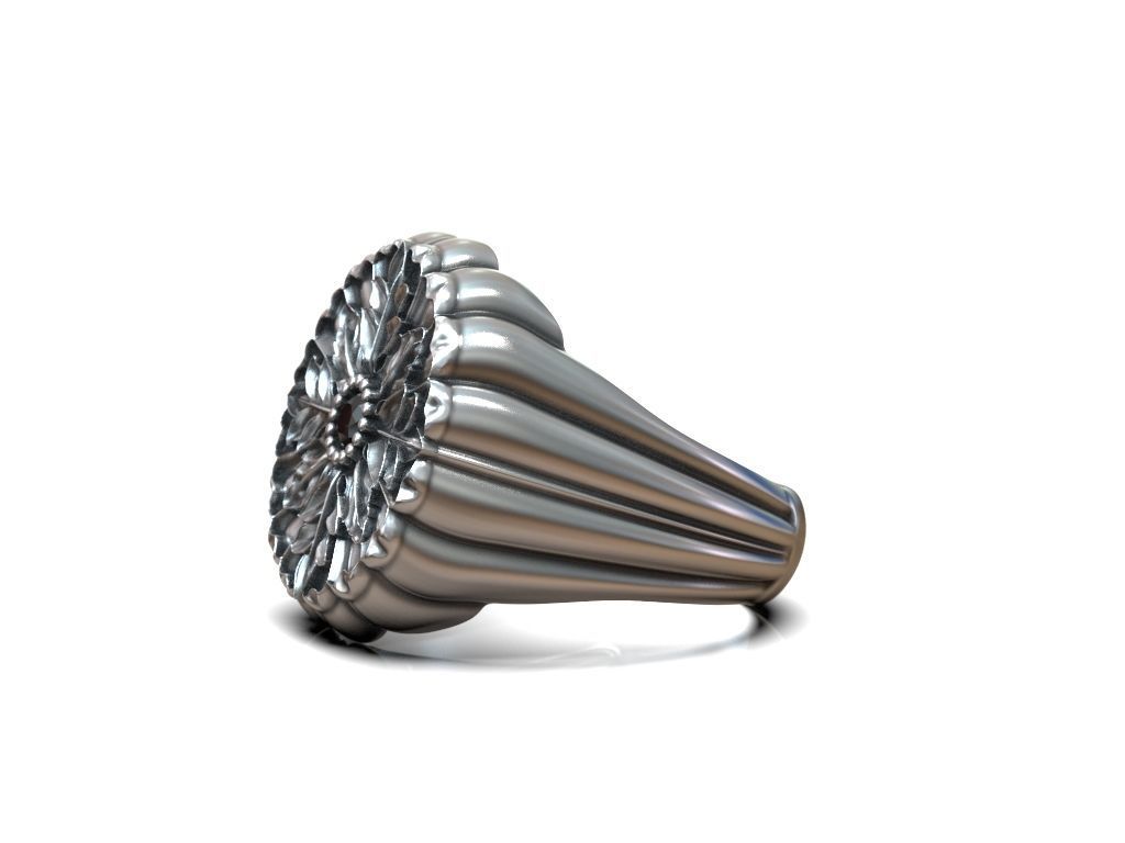 Ring for him for her leaves round gem size range 3D print model_4