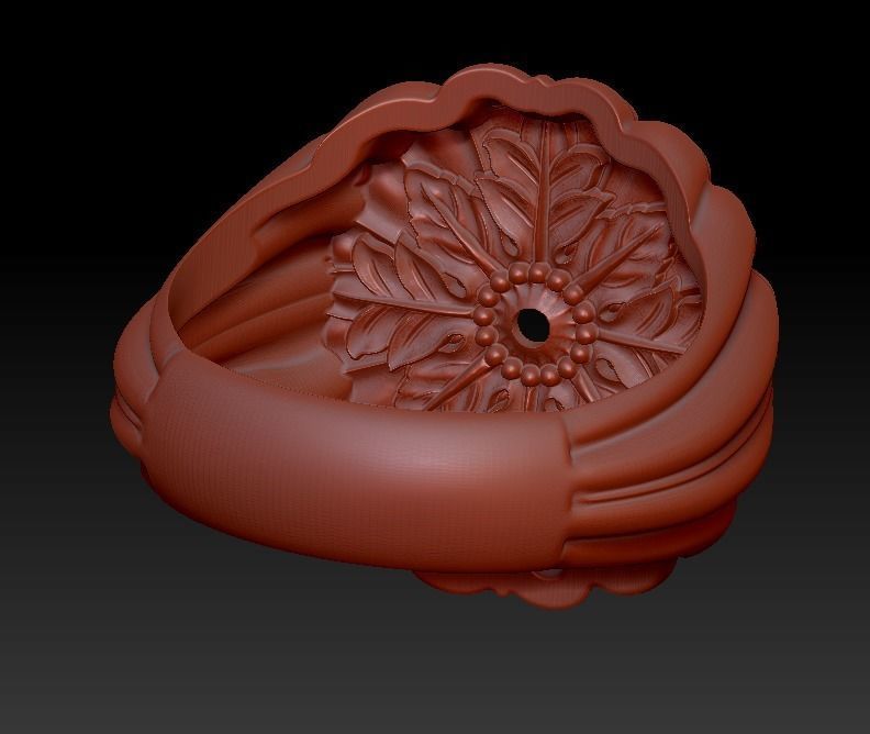 Ring for him for her leaves round gem size range 3D print model_10