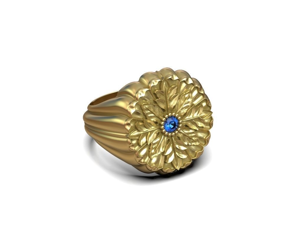 Ring for him for her leaves round gem size range 3D print model_5