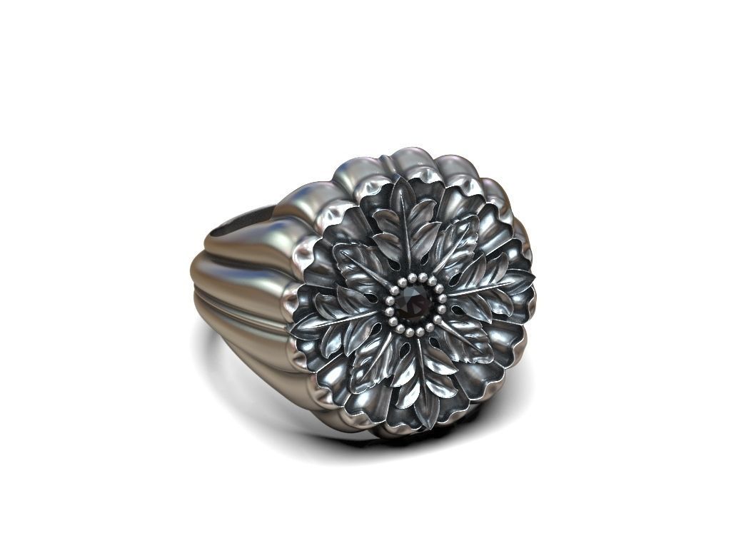 Ring for him for her leaves round gem size range 3D print model_6