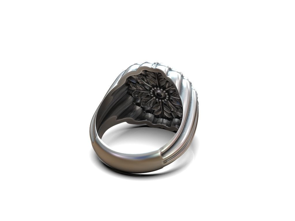 Ring for him for her leaves round gem size range 3D print model_7