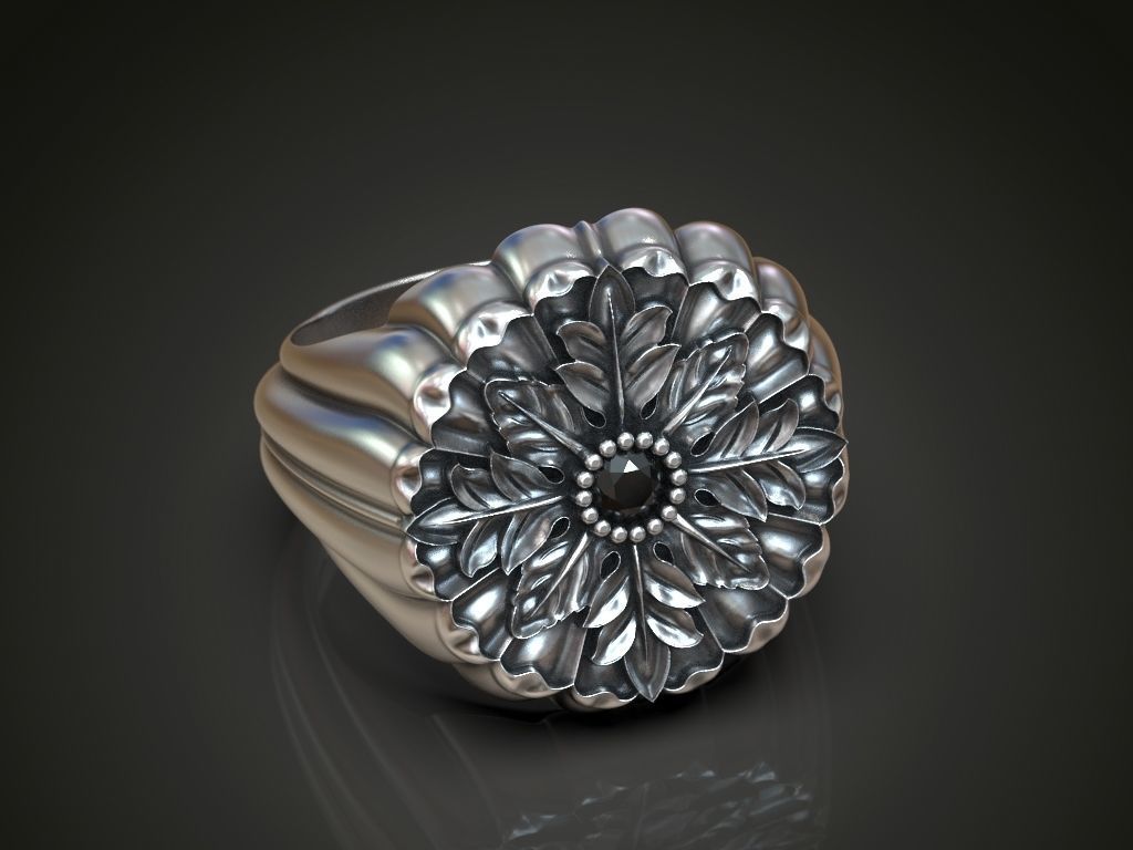 Ring for him for her leaves round gem size range 3D print model_2