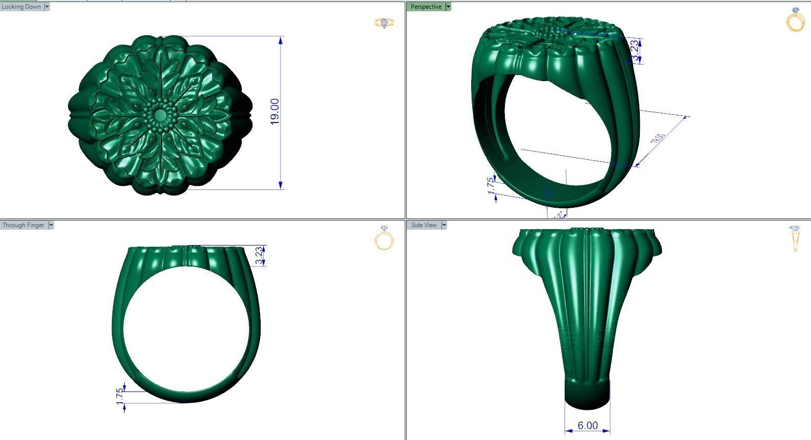 Ring for him for her leaves round gem size range 3D print model_13