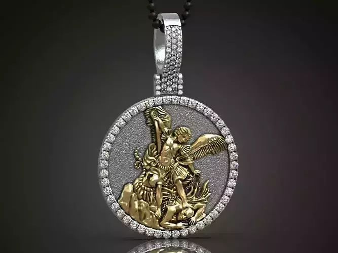 Pendant Saint Archangel Michael vanquishing Satan 3D print model