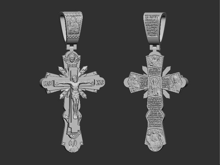 Slavic cross with diamonds saints and prayer 3D print model_7