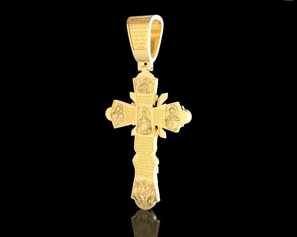 Slavic cross with diamonds saints and prayer 3D print model_4