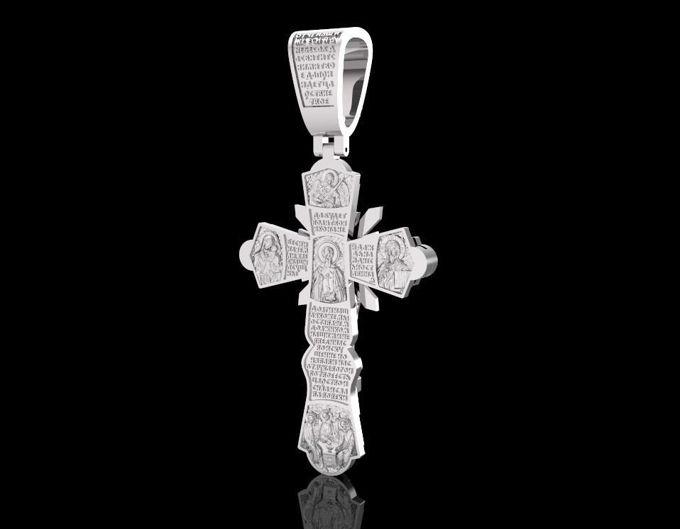 Slavic cross with diamonds saints and prayer 3D print model_5