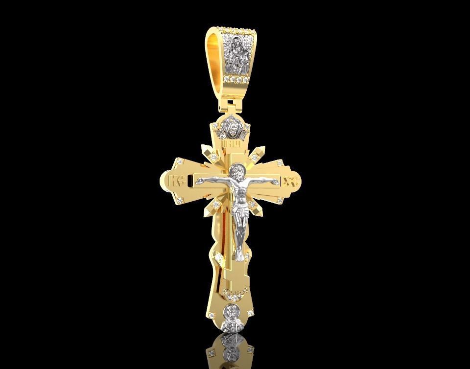 Slavic cross with diamonds saints and prayer 3D print model_2