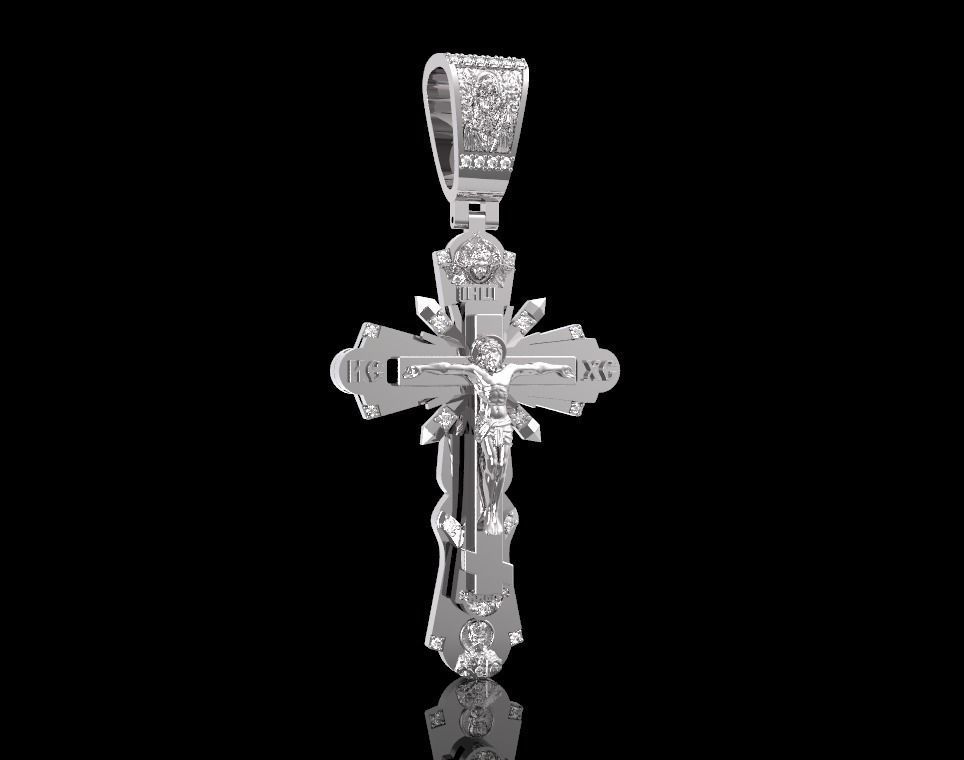Slavic cross with diamonds saints and prayer 3D print model_1