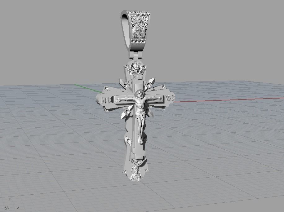 Slavic cross with diamonds saints and prayer 3D print model_8