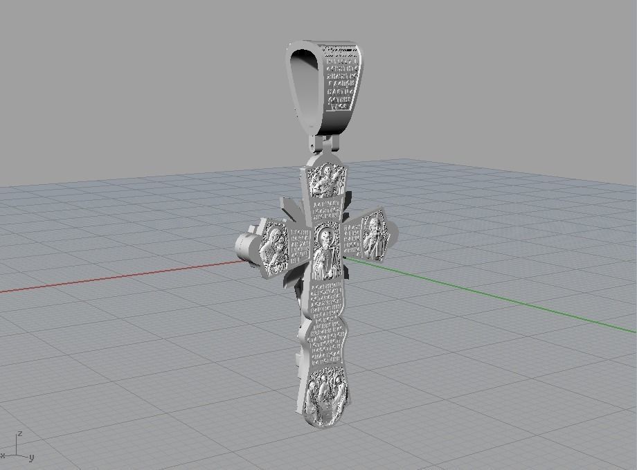 Slavic cross with diamonds saints and prayer 3D print model_9