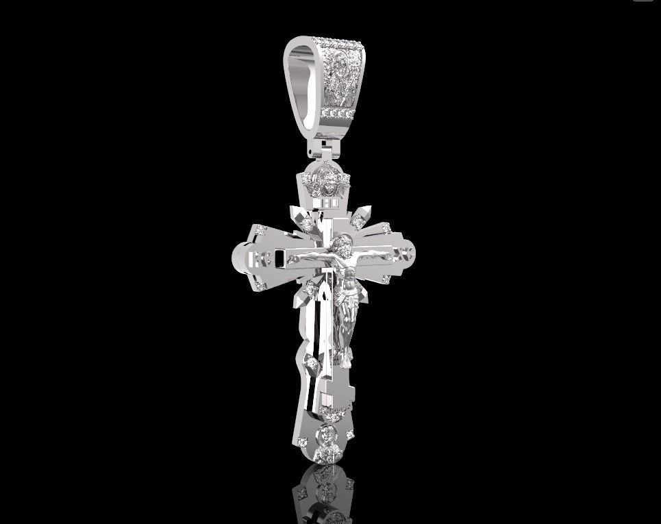 Slavic cross with diamonds saints and prayer 3D print model_3