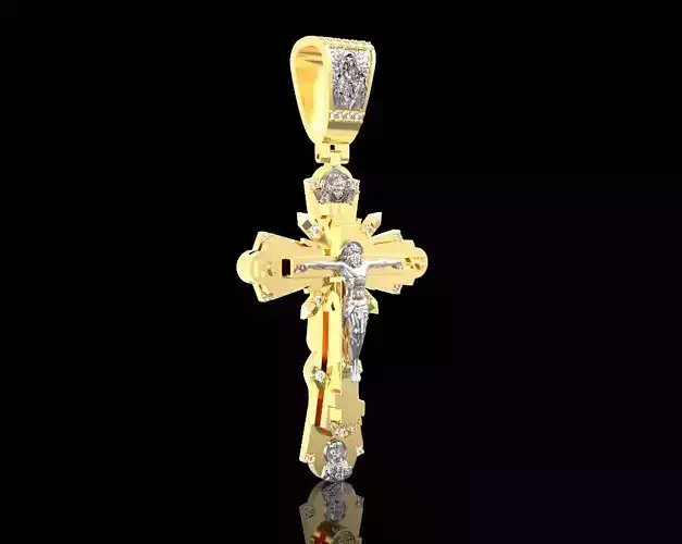 Slavic cross with diamonds saints and prayer