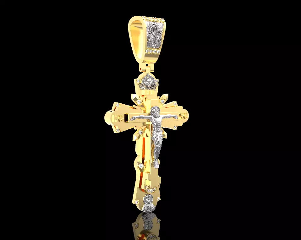 Slavic cross with diamonds saints and prayer 3D print model_0