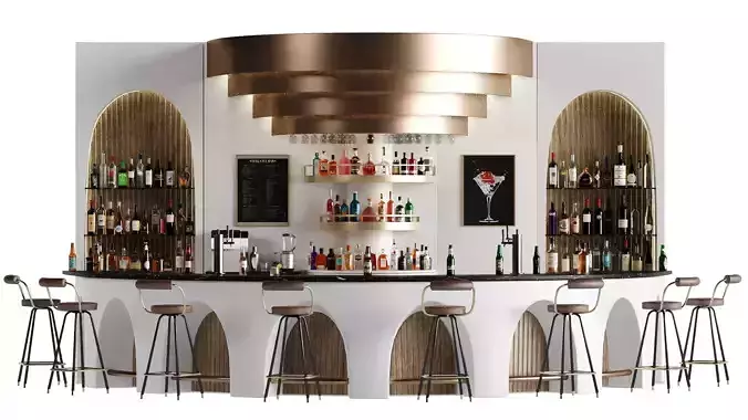 Bar 14 Curve Bar 110 Bottles 3D model Bar 14 Curve Bar 110 Bottles 3D model