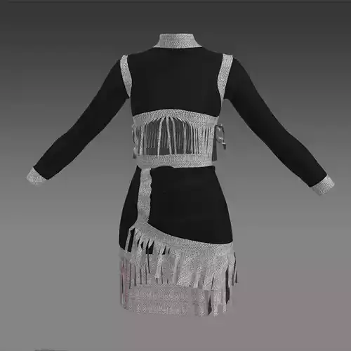 TWO PIECES BLOUSE ANDDETAIL TASSEL SKIRT DRAPED ELASTIC 