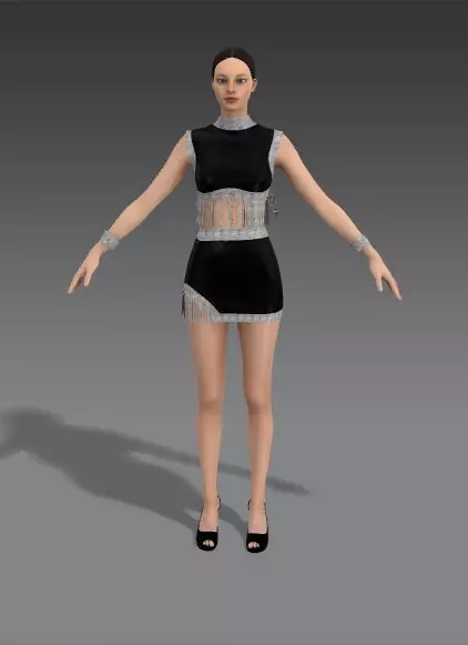 TWO PIECES BLOUSE AND SKIRT TASSEL LOOK Low-poly 3D model_0