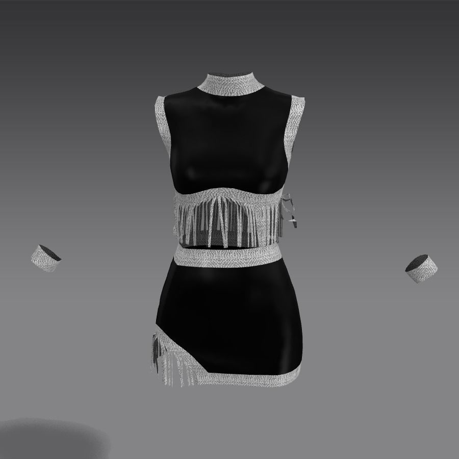 TWO PIECES BLOUSE AND SKIRT TASSEL LOOK Low-poly 3D model_1