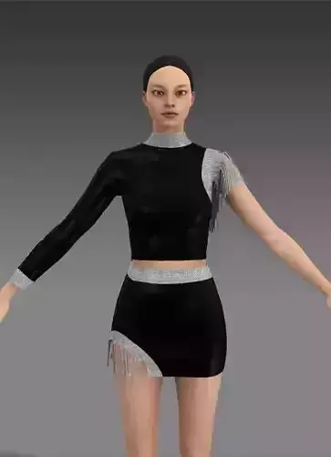 TWO PIECES SUIT SKIRT AND TASSEL DETAIL