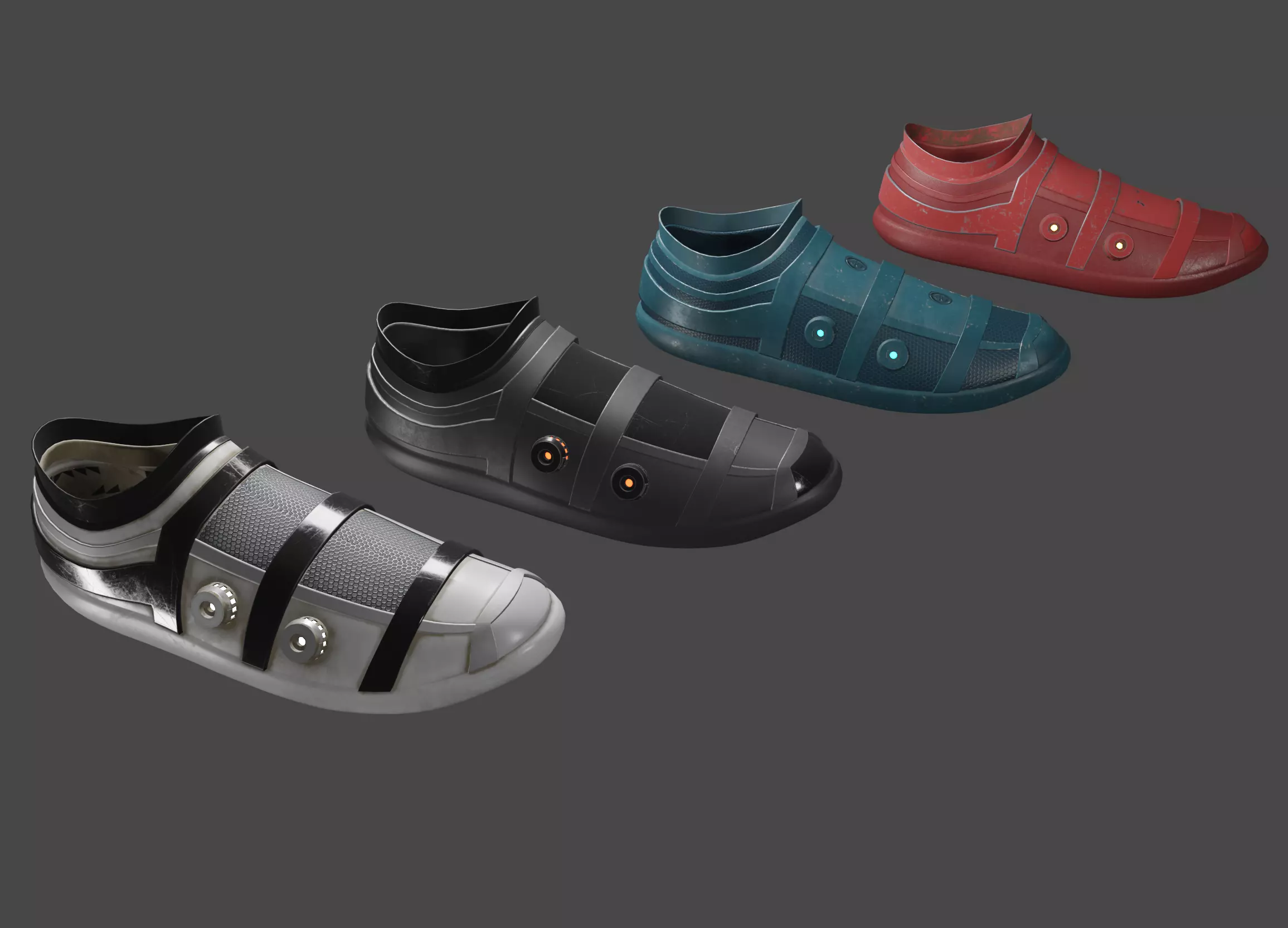 sci-fi cyberpunk running shoes pack Low-poly 3D model_0